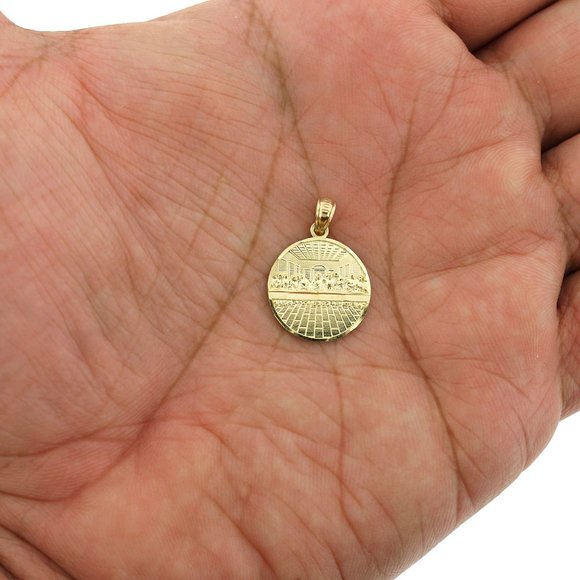 Real 10K Yellow Gold Round Last Supper Charm Pendant - Picture 2 of 5